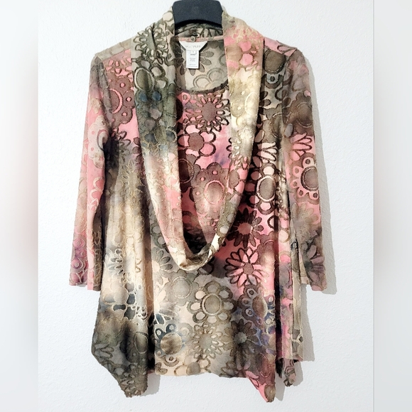 Multiples Tops - Womans Muliples Oversized Pull Over Tunic Size S with Detachable Scarf Colorful
